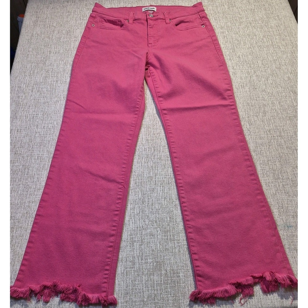 Sneak Peek Pink Kick Flare Jeans Frayed Raw Hem Size 27 (Size 4)  Stretch Crop
